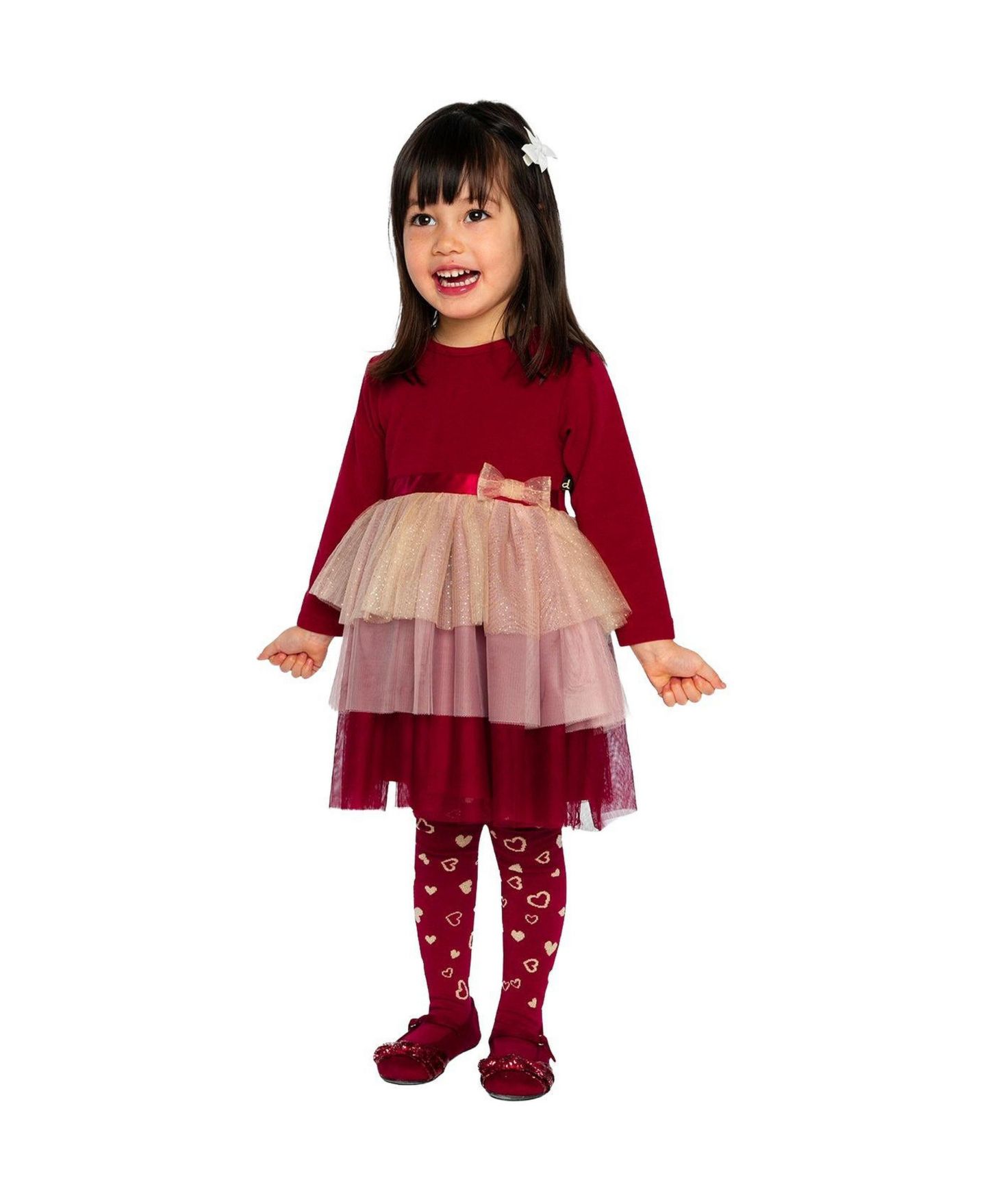 Платья Deux par Deux Bi-Material Dress with Glittering Skirt для девочек, цвет: Красный — фото 2