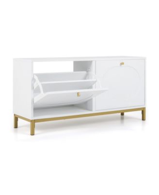 Narrow Entryway Shoe Storage Bench with 2 Flip Drawers and Adjustable Shelves