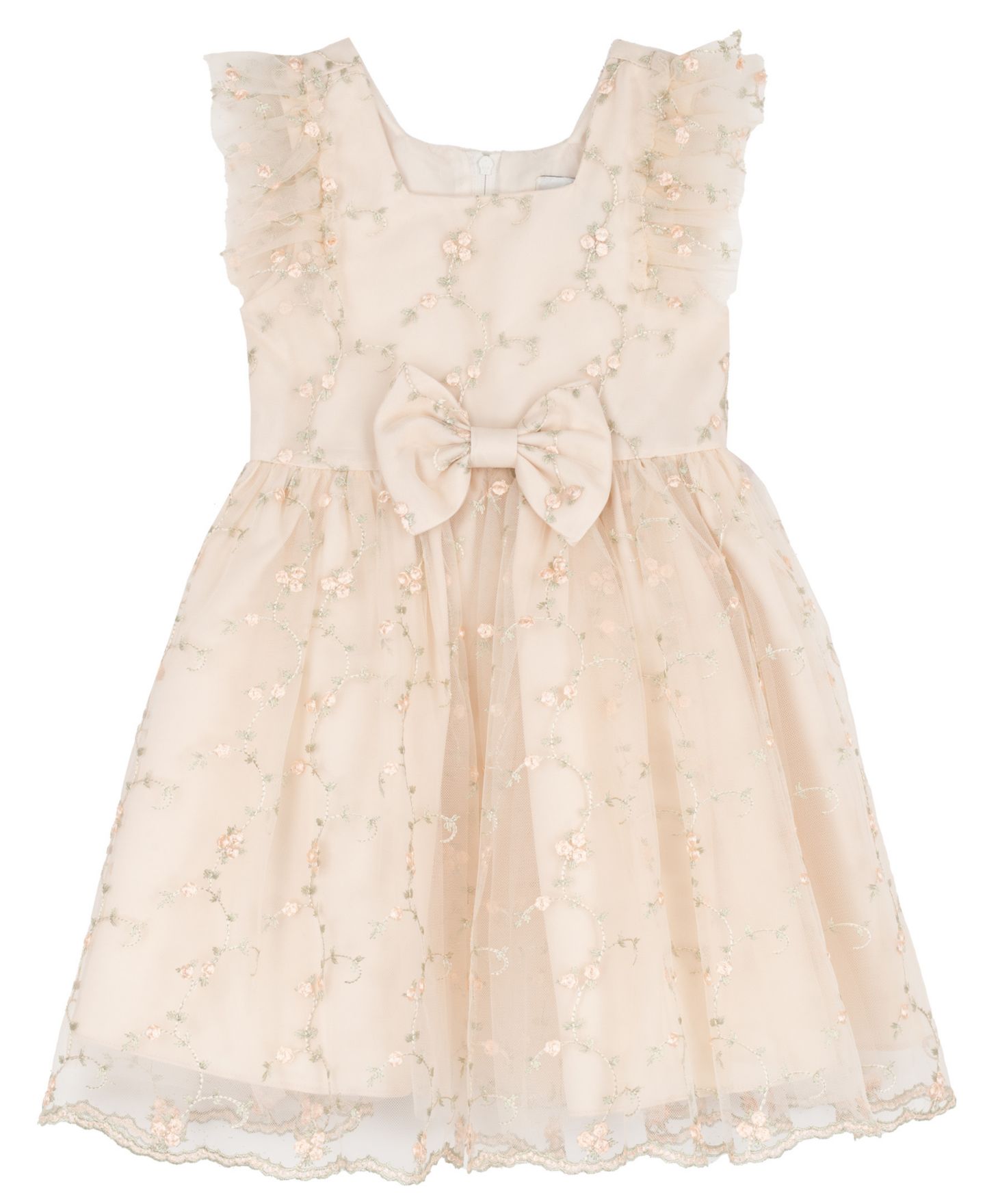 Платье Rare Editions Embroidered Mesh Flutter Sleeve Dress для девочек, цвет: Серо-коричневый — фото 4