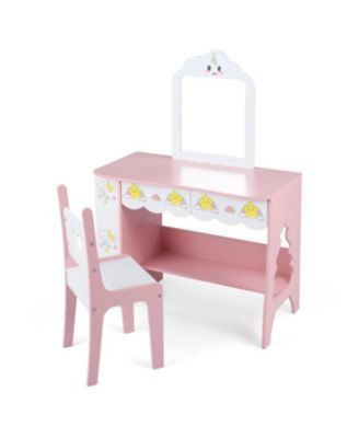 Kids Vanity Set Princess Makeup Table with Mirror and Chair for Girls