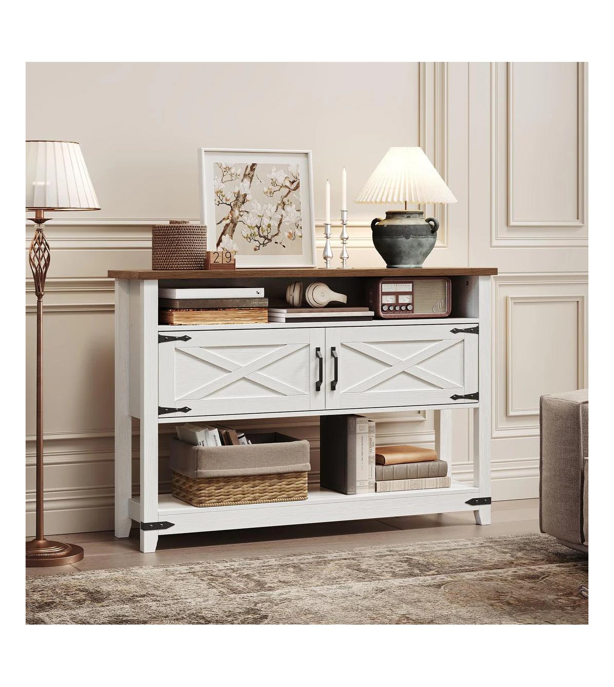 Slickblue Farmhouse Console Table 47.2 Inches with Storage