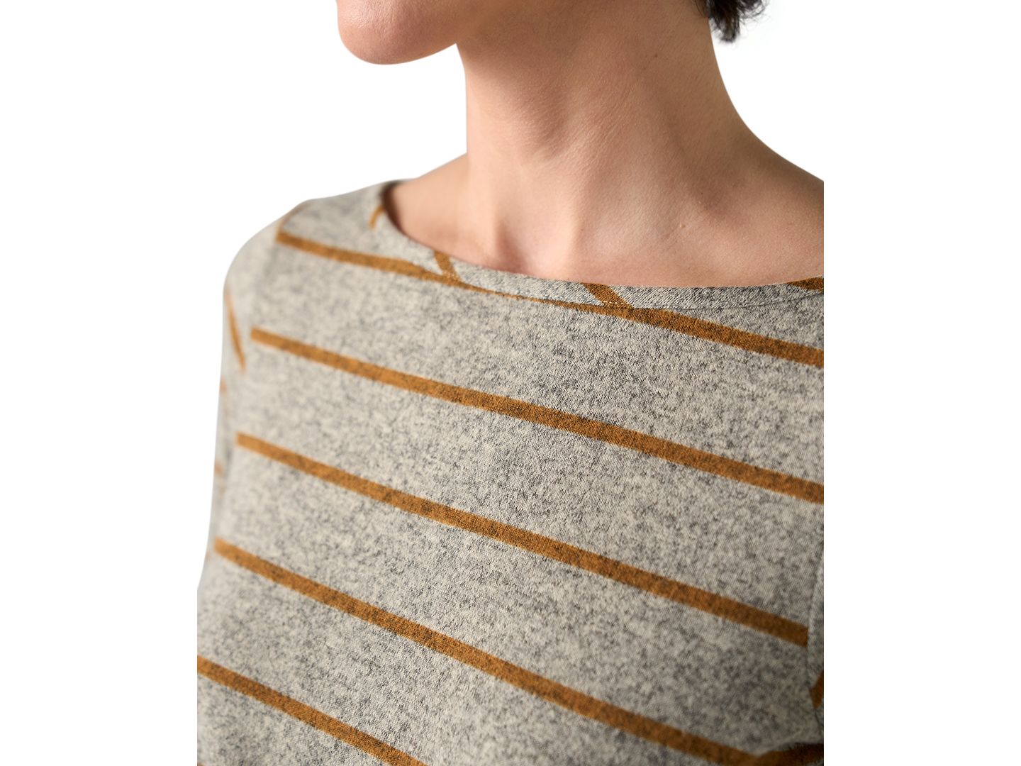 Женский топ Liverpool Los Angeles Long-Sleeve Boat Neck Twist Knit, цвет: Меланжевый серый / Жёлтый полосатый — фото 2