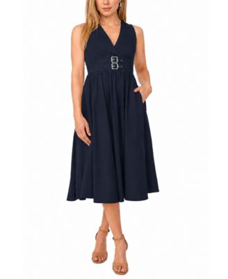 Petite Sleeveless Buckle-Waist Midi Dress