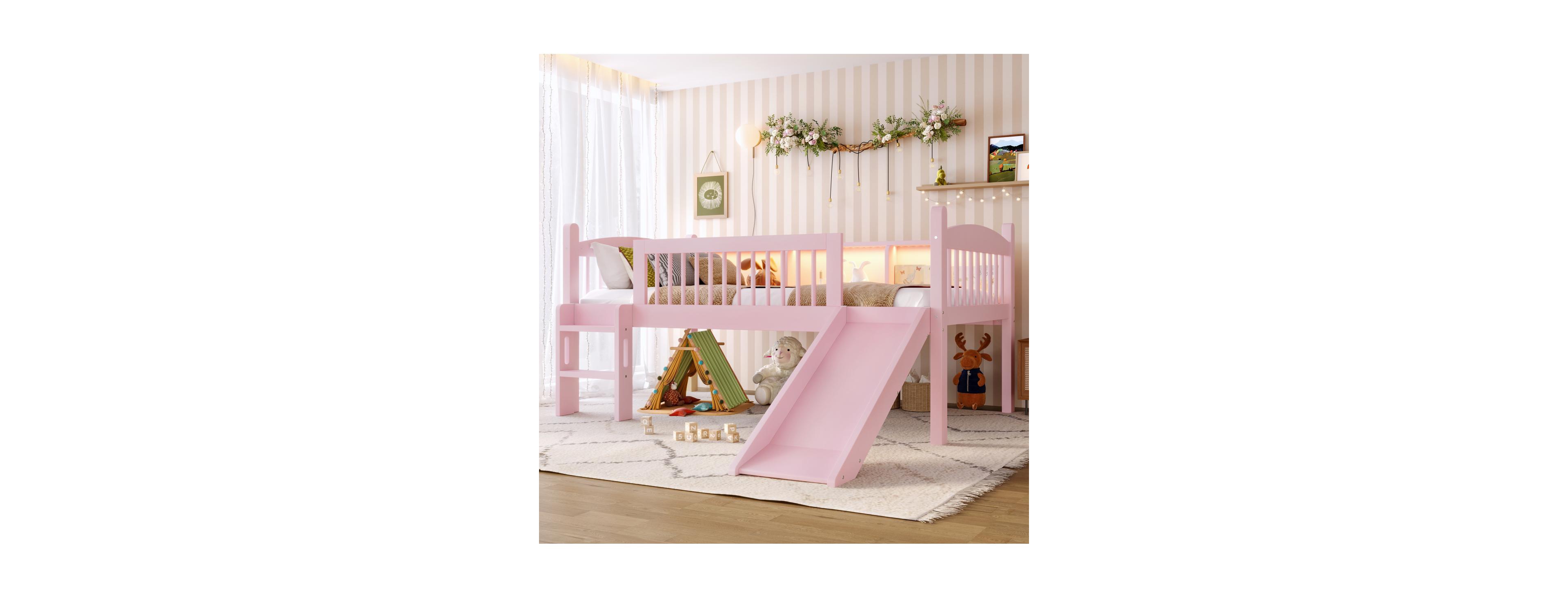 Streamdale Furniture Twin Loft Bed with Storage Led Lights and Guardrails