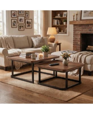 Coffee Table Set of 2, Square Small Coffee Tables for Living Room, Bedroom, Balcony, Space Saving Mid Century Modern Nesting Coffee Tables