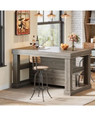 Bar Table, 55-Inch Counter Height Pub Table with Storage Shelves, High Top Kitchen Dining Table, Rectangle Wood Home Bar Unit