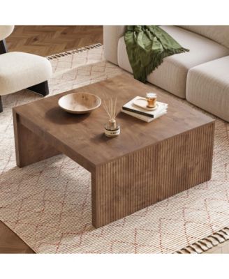 Square Coffee Table, 39.4-Inch Fluted Coffee Tables, Mid-Century Modern Center Cocktail Table