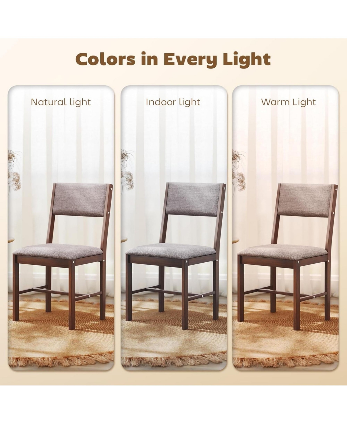 Yiortwo Outdoor Dining Chairs Set of 4 with Linen Fabric Cushioned Seat and Rubberwood Legs