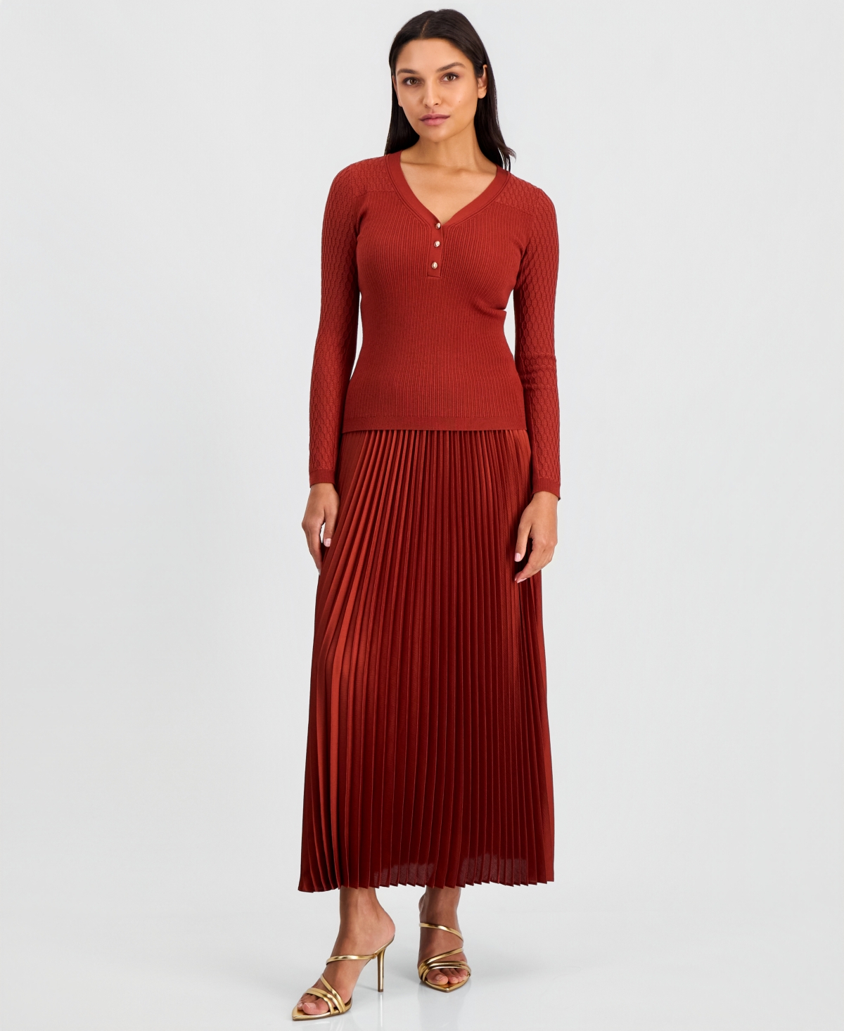 Elie Tahari Women's Yusra V-Neck Long-Sleeve Half-Button Sweater