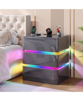 3-Drawer Nightstand with Electronic Lock, RGB Lights No Assembly Required)