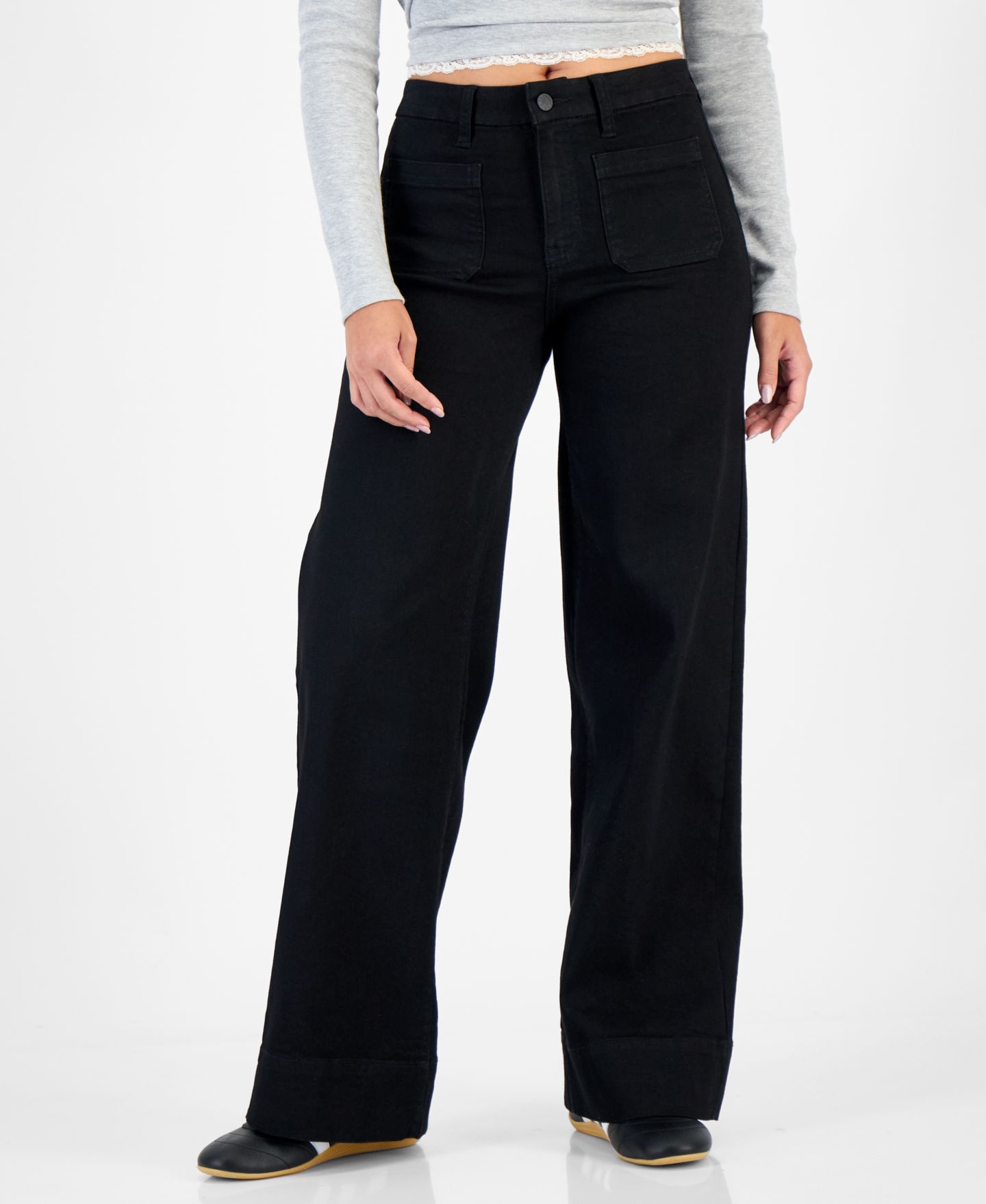 Женские джинсы Celebrity Pink Juniors' High-Rise Patch-Pocket Wide-Leg, цвет: Чёрный — фото 7