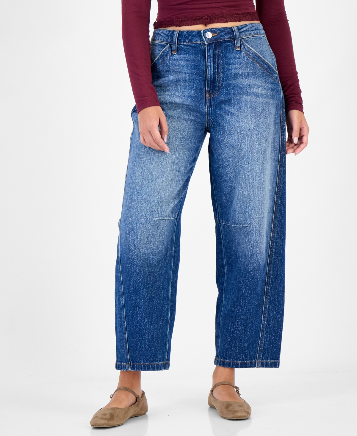 Celebrity Pink Juniors' Curved Seams Barrel-Leg Jeans