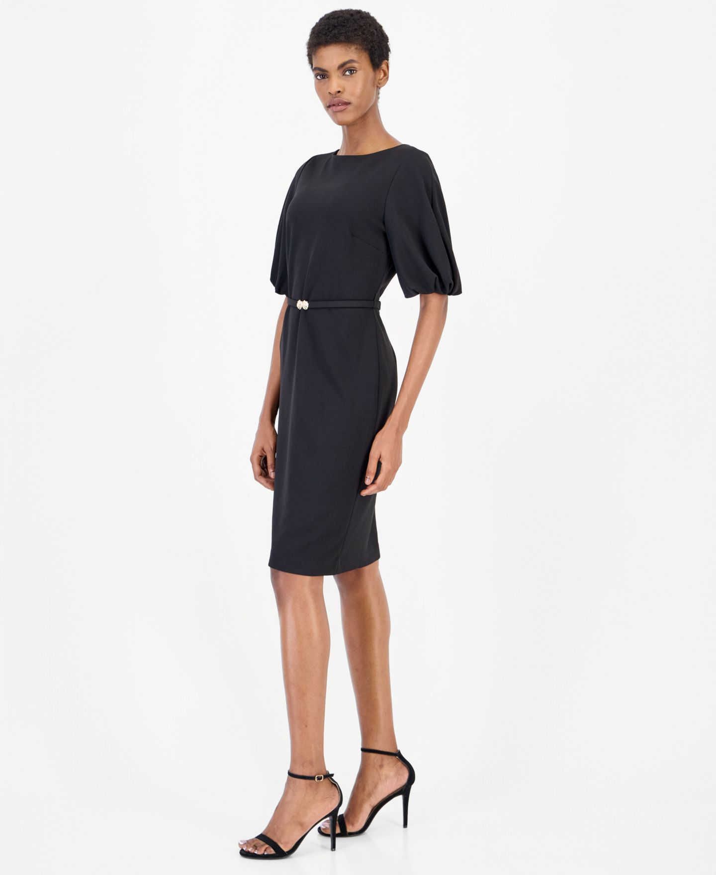 Женское платье Anne Klein Boat Neck Puff Sleeve Sheath, цвет: Чёрный — фото 5
