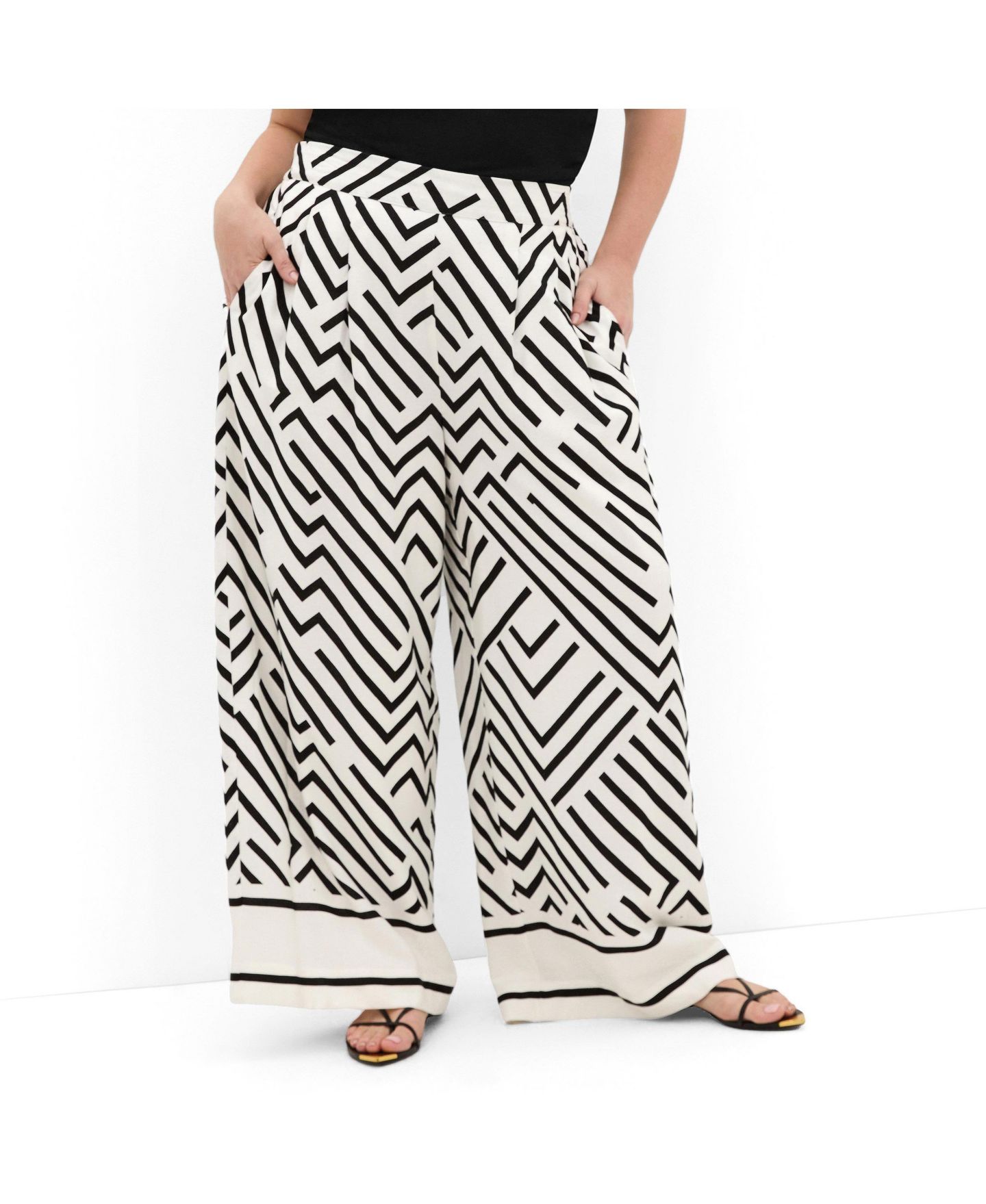 Женские брюки CITY CHIC Plus Size Linear Border Print Wide Leg, цвет: Linear Bdr — фото 1