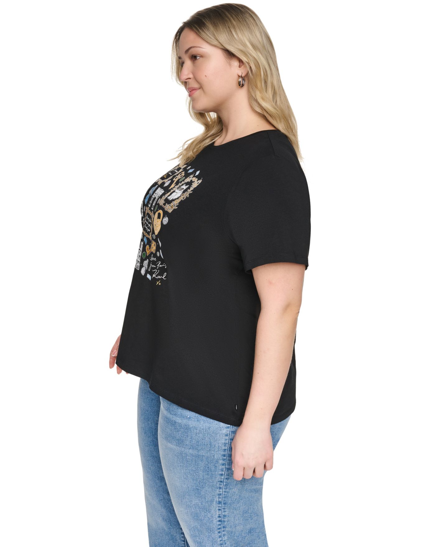 Женская футболка KARL LAGERFELD PARIS Plus Size Crewneck Whimsy Frames Logo, цвет: Чёрный — фото 3