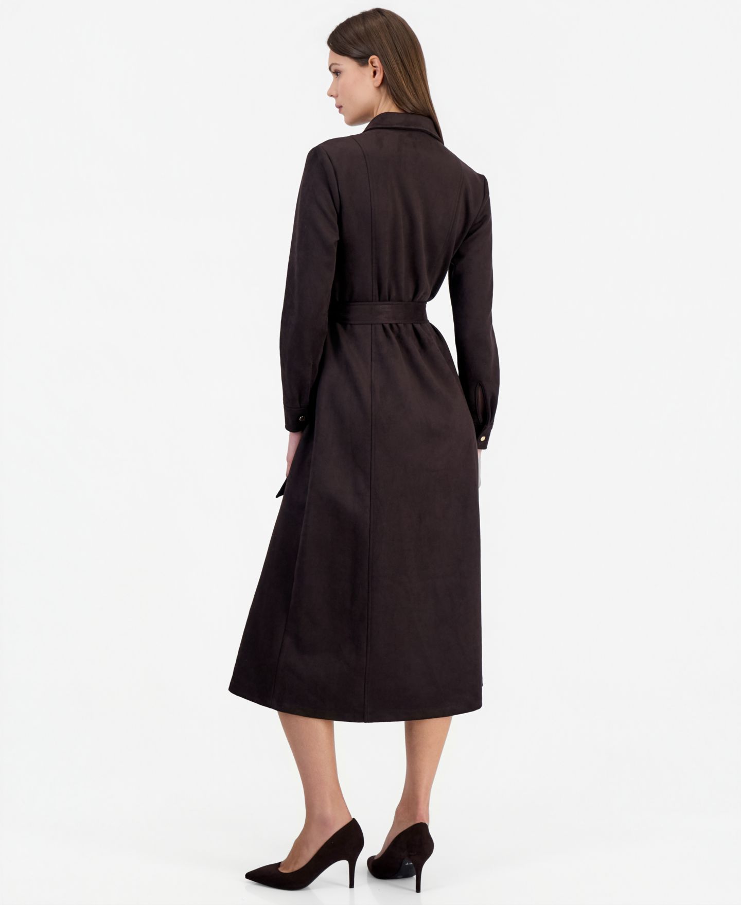 Женское платье Anne Klein Fitted Midi Tie-Belt Shirt Dress, цвет: Глубокий красное дерево — фото 2