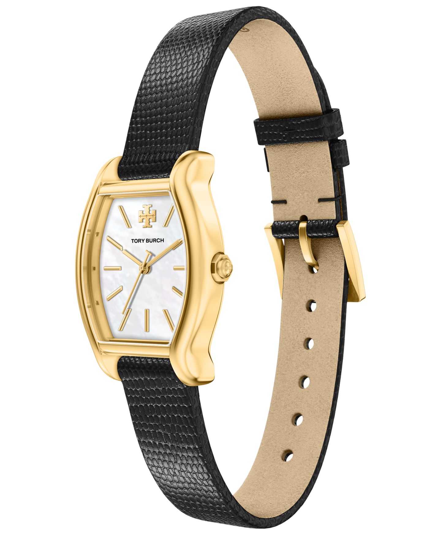 Женские часы Tory Burch Small Eleanor Curve Black Leather Watch 24mm — фото 4