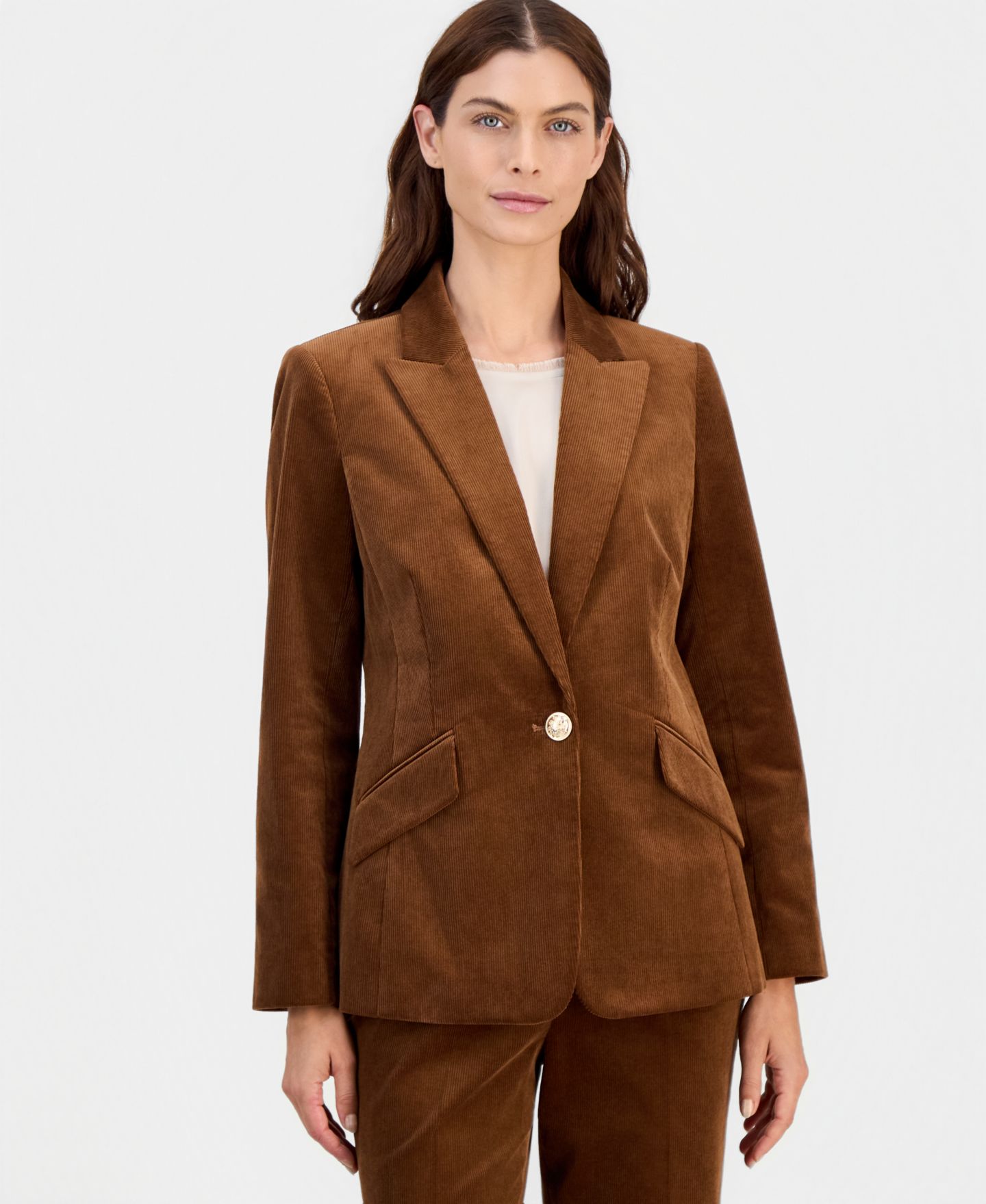 Женские комплекты Tahari ASL Single-Button Blazer & Corduroy Pants, цвет: Светло-коричневый — фото 3