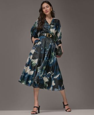 Petite Printed Belted Midi Shirt-Dress