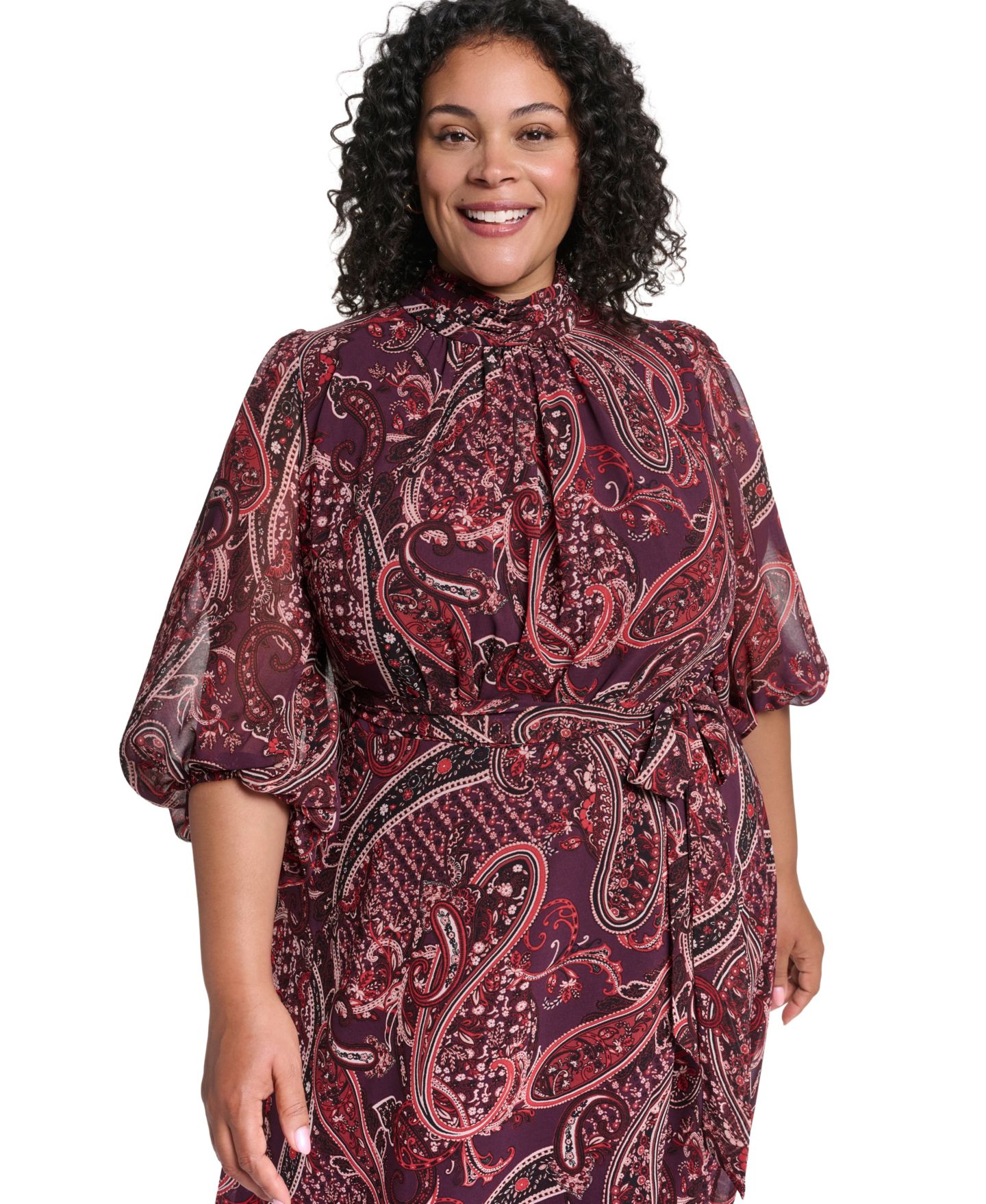Женское платье Eliza J Plus Mock Neck Tiered Maxi, цвет: Redblackmulti — фото 3