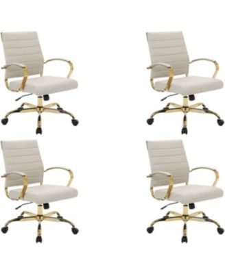 (Set of 4) Benmar Modern Leather Office Desk Chair with Gold Frame Finish and Swivel Home Office