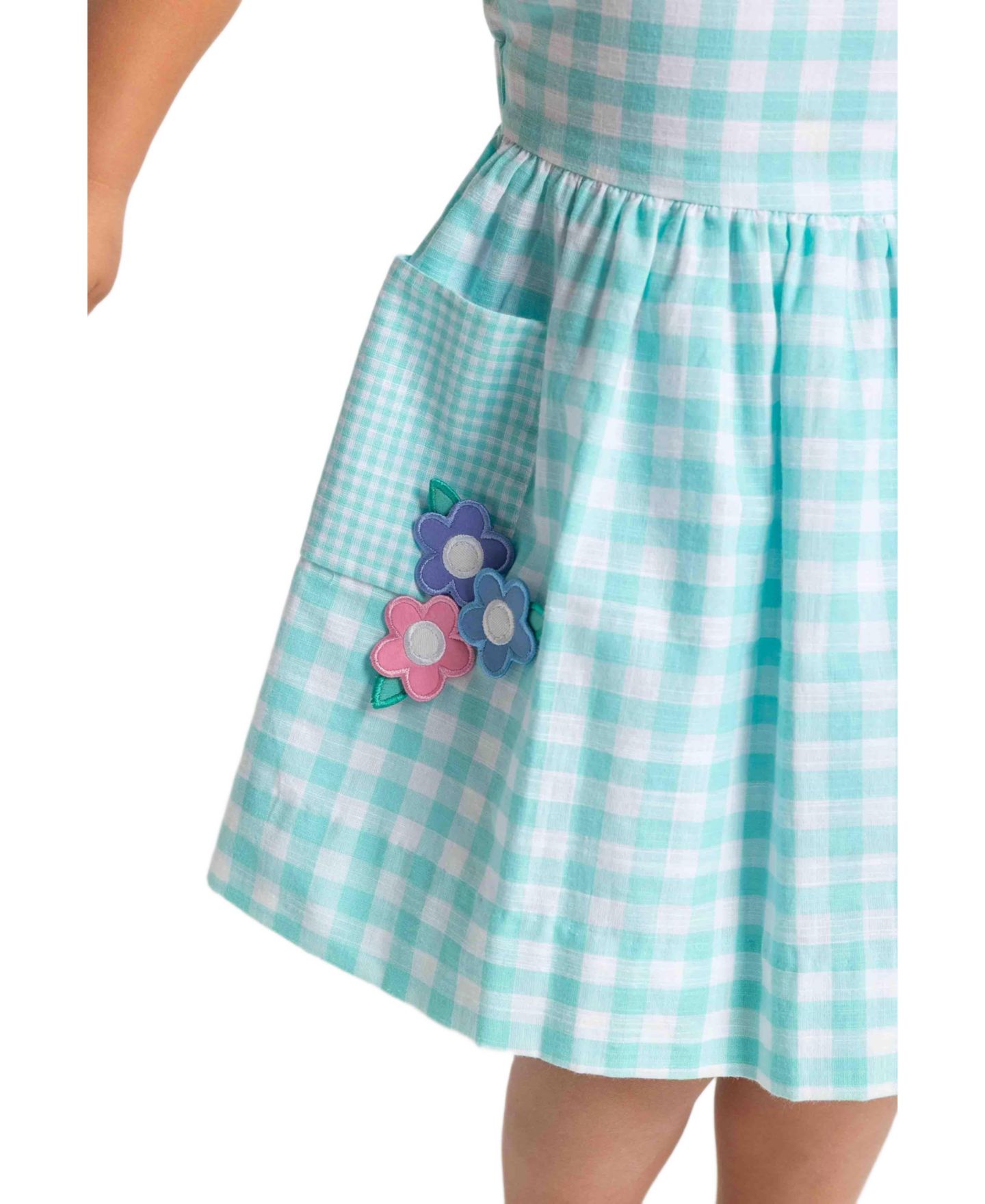 Платье Florence Eiseman Gingham Linen Look Dress With Flowers для девочек, цвет: Средний зелёный — фото 3