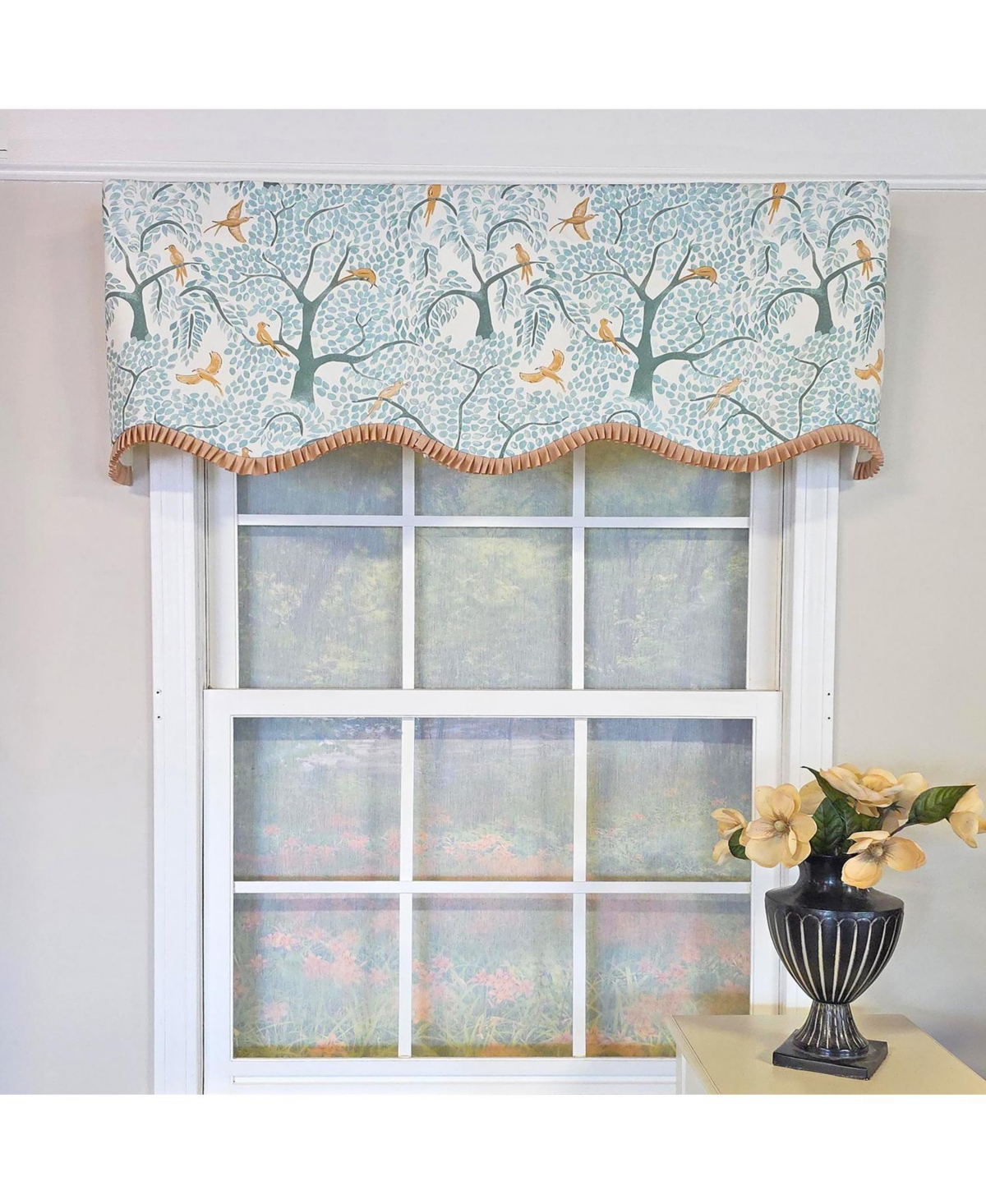 Rlf Home Tree Bird Ruffled Provance Window Valance 100% Cotton Lined Rod Pocket