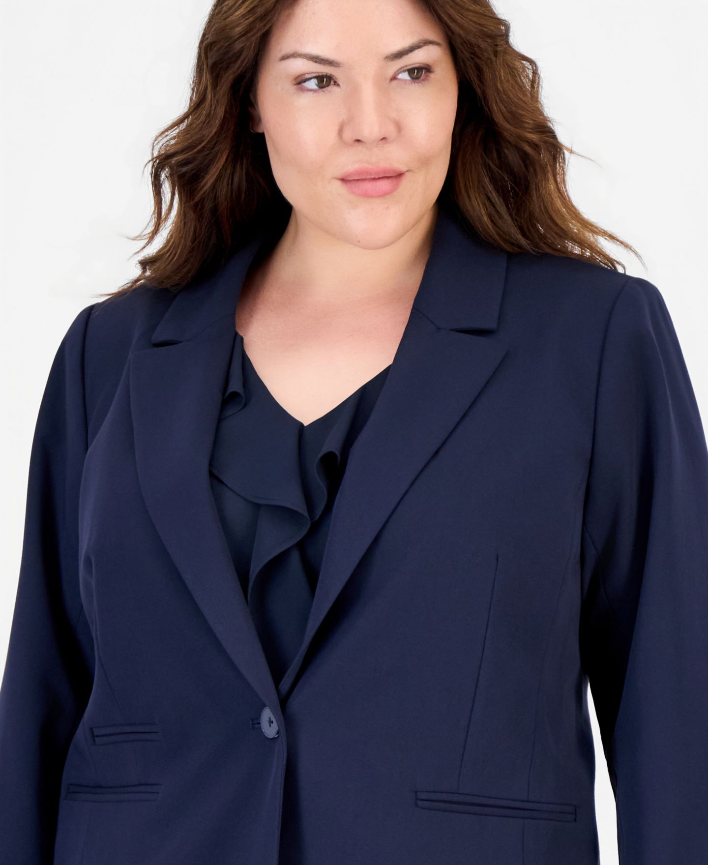 Женский пиджак Tahari Plus Size One-Button Stripe Lining Shoulder-Padded Blazer, цвет: Тёмно-синий — фото 3
