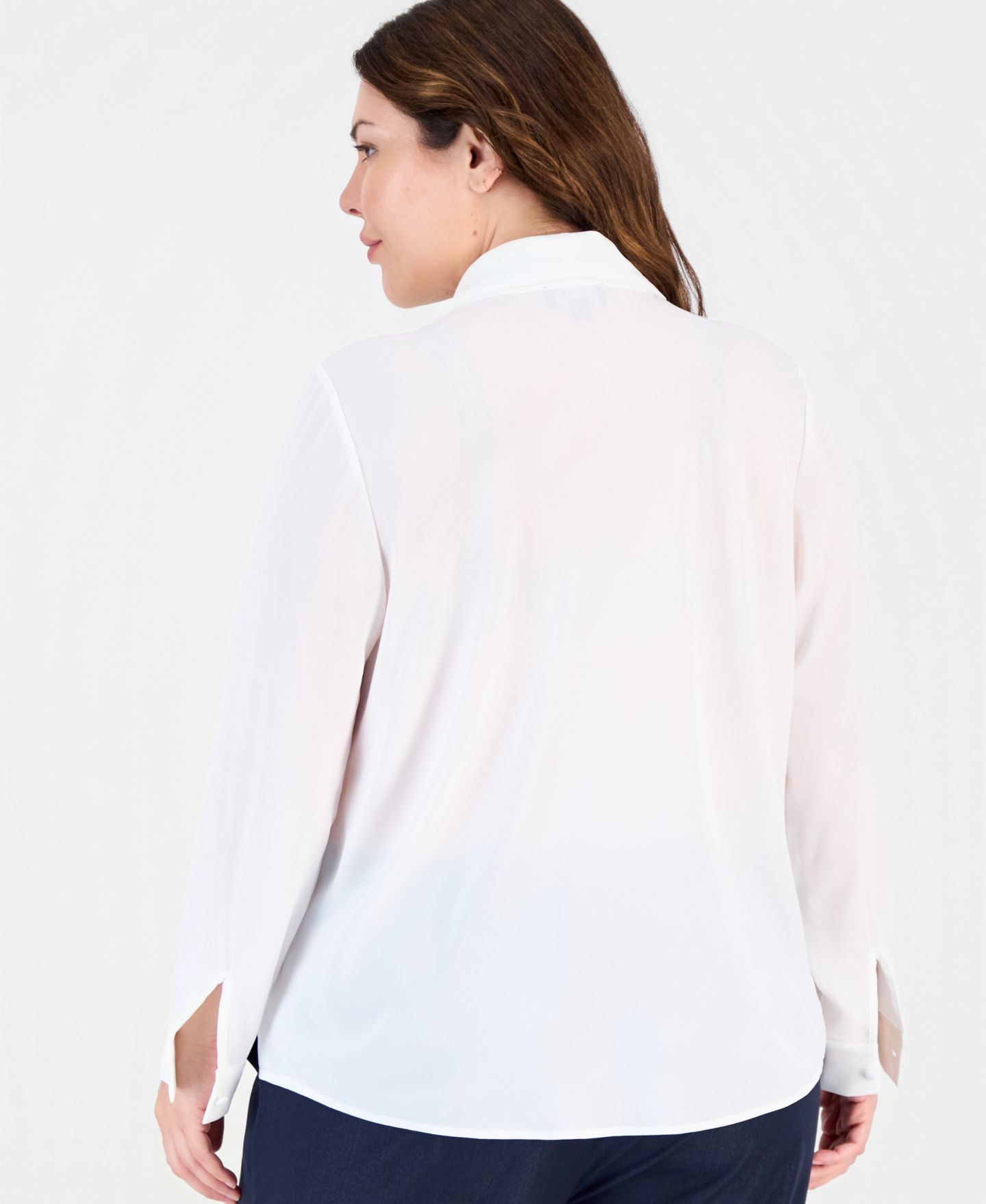 Женская блузка Tahari Plus Size Sailor Tie Long-Sleeve, цвет: Слоновая кость — фото 4