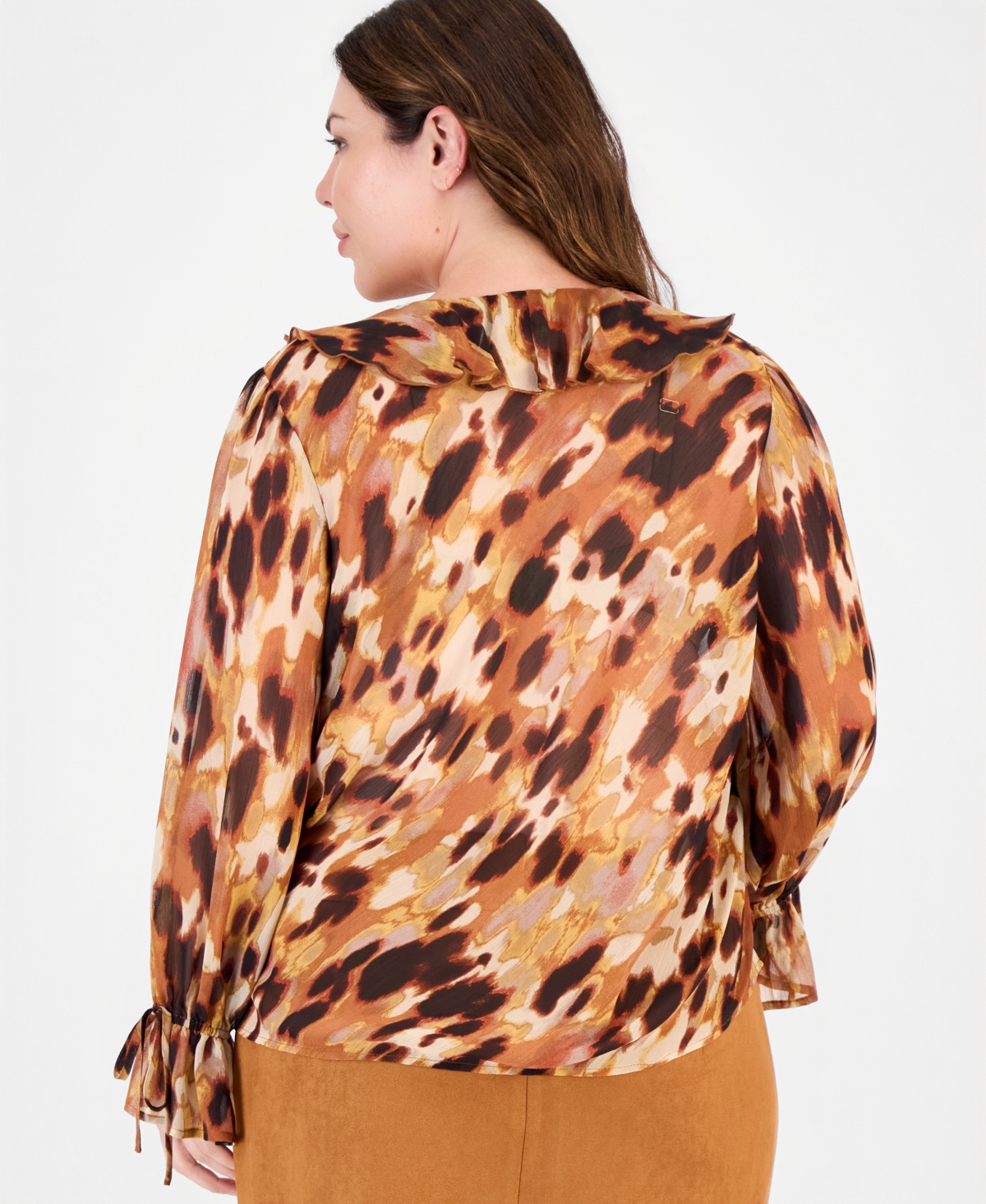 Tahari Plus V-Neck Long-Sleeve Ruffle Blouse