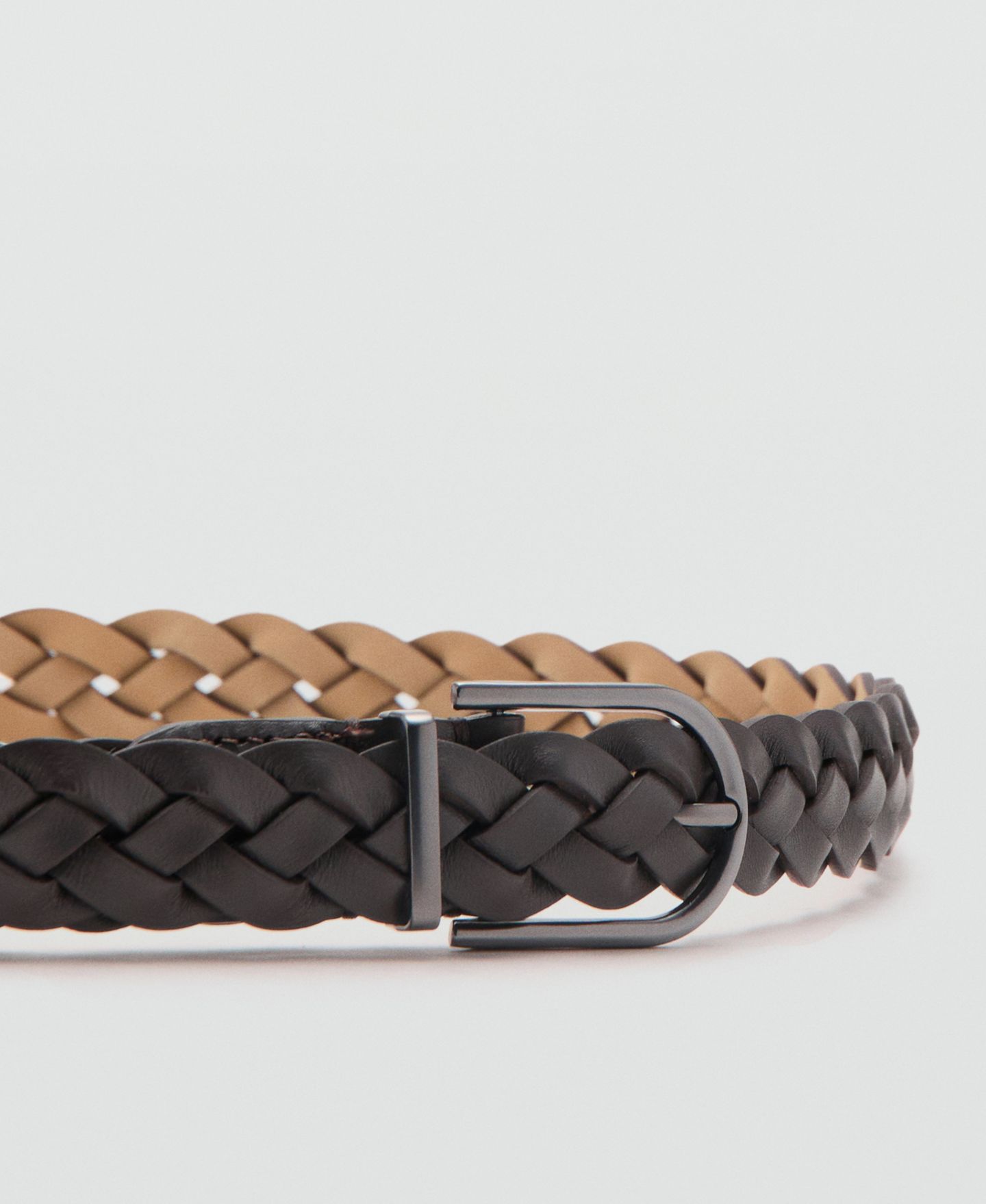 Мужской ремень MANGO Leather Braided Belt, цвет: Коричневый — фото 2