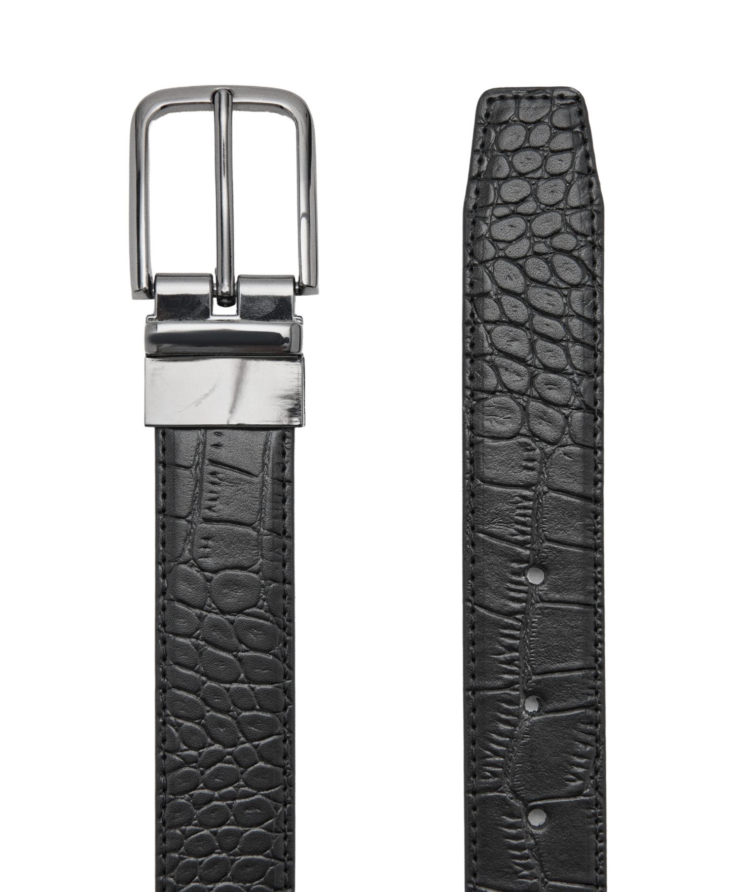 Мужской ремень MANGO Croc-Effect Leather Belt, цвет: Чёрный — фото 3