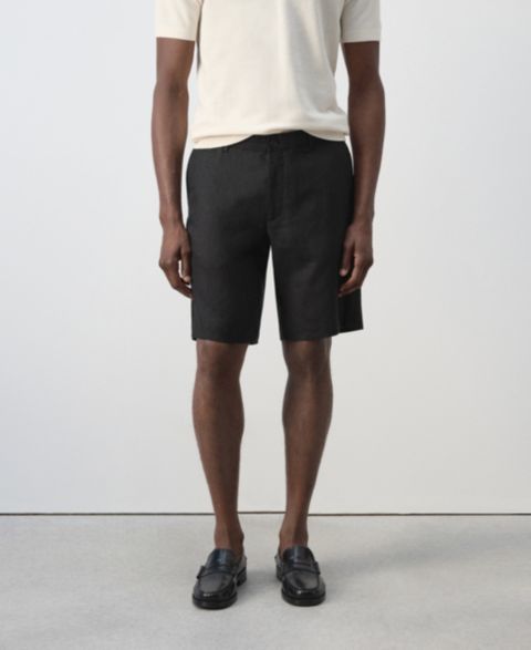 Мужские шорты Mango Slim-Fit Linen 9.84" Bermuda, цвет: Чёрный