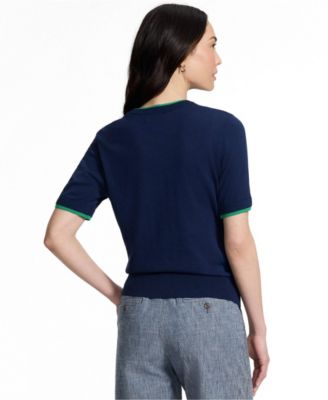 Women's Double Trim Cotton Crew Neck Tee Sweater
