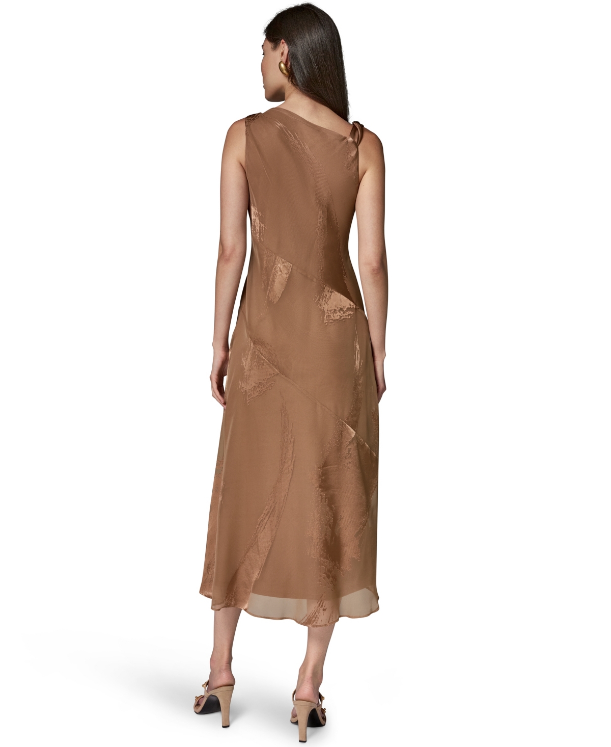 Donna Karan New York Women's Satin Burnout Asymmetrical Neck Midi Dress