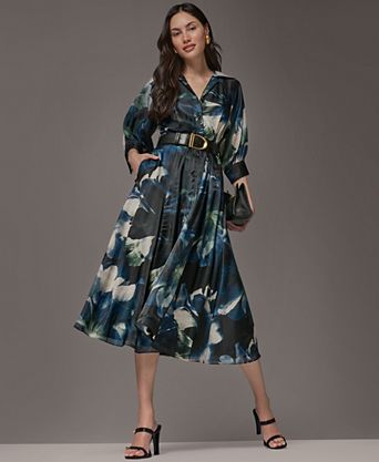 macys shirt dress Style & Co. Women's Cotton Chambray Short-Sleeve Shirt-dress - Blue featuring a sophisticated faux leather belt with a metal scallop buckle Yumi Women's Cosmic Embroidery Cord
