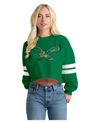 Women's Kelly Green Philadelphia Eagles Oversized Cropped Stripe Long Sleeve T-Shirt