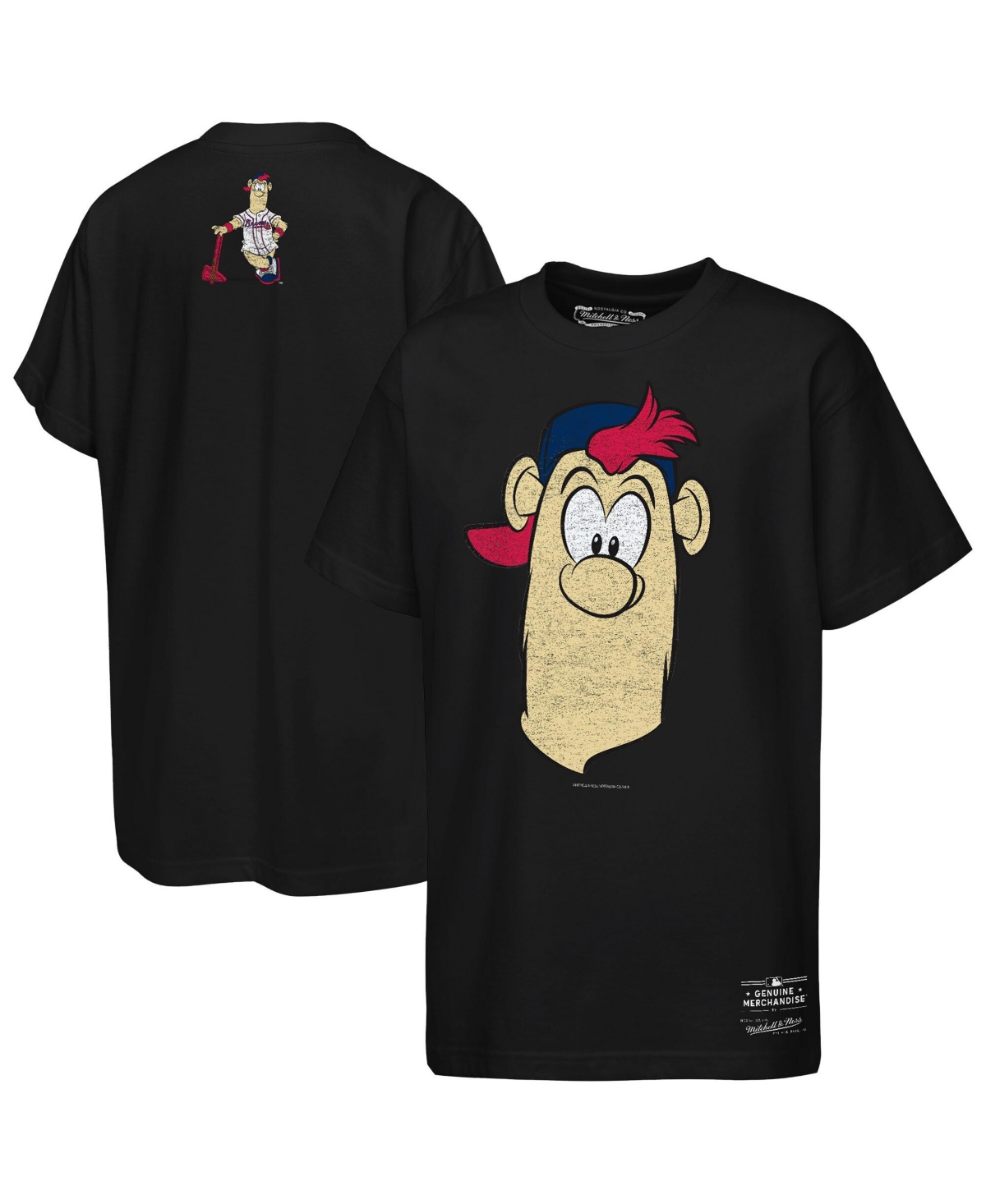 Mitchell & Ness Big Boys and Girls Black Atlanta Braves Big Face Mascot T-Shirt - Black