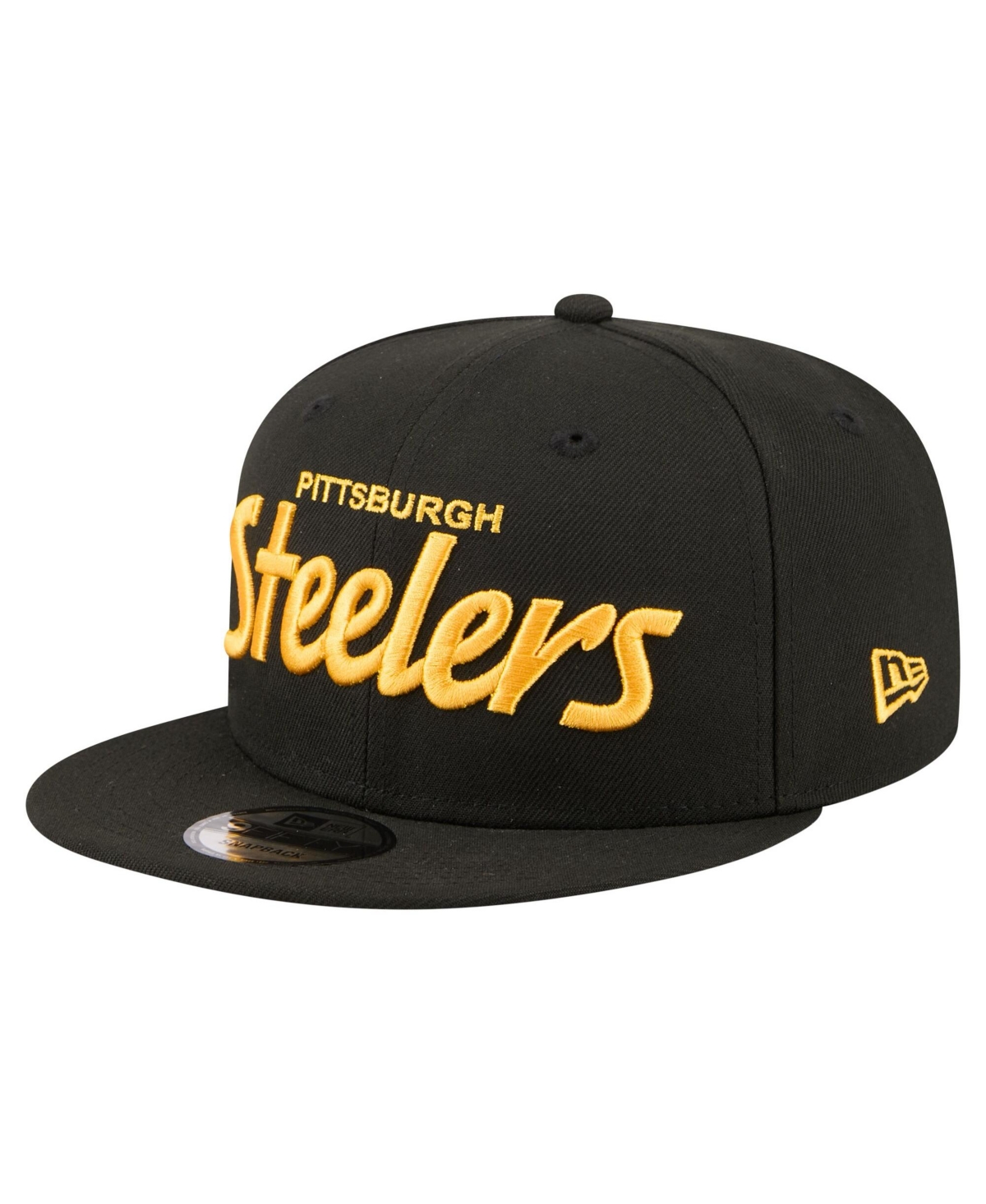 New Era Men's Black Pittsburgh Steelers Core Team Script 9FIFTY Snapback Hat - Black