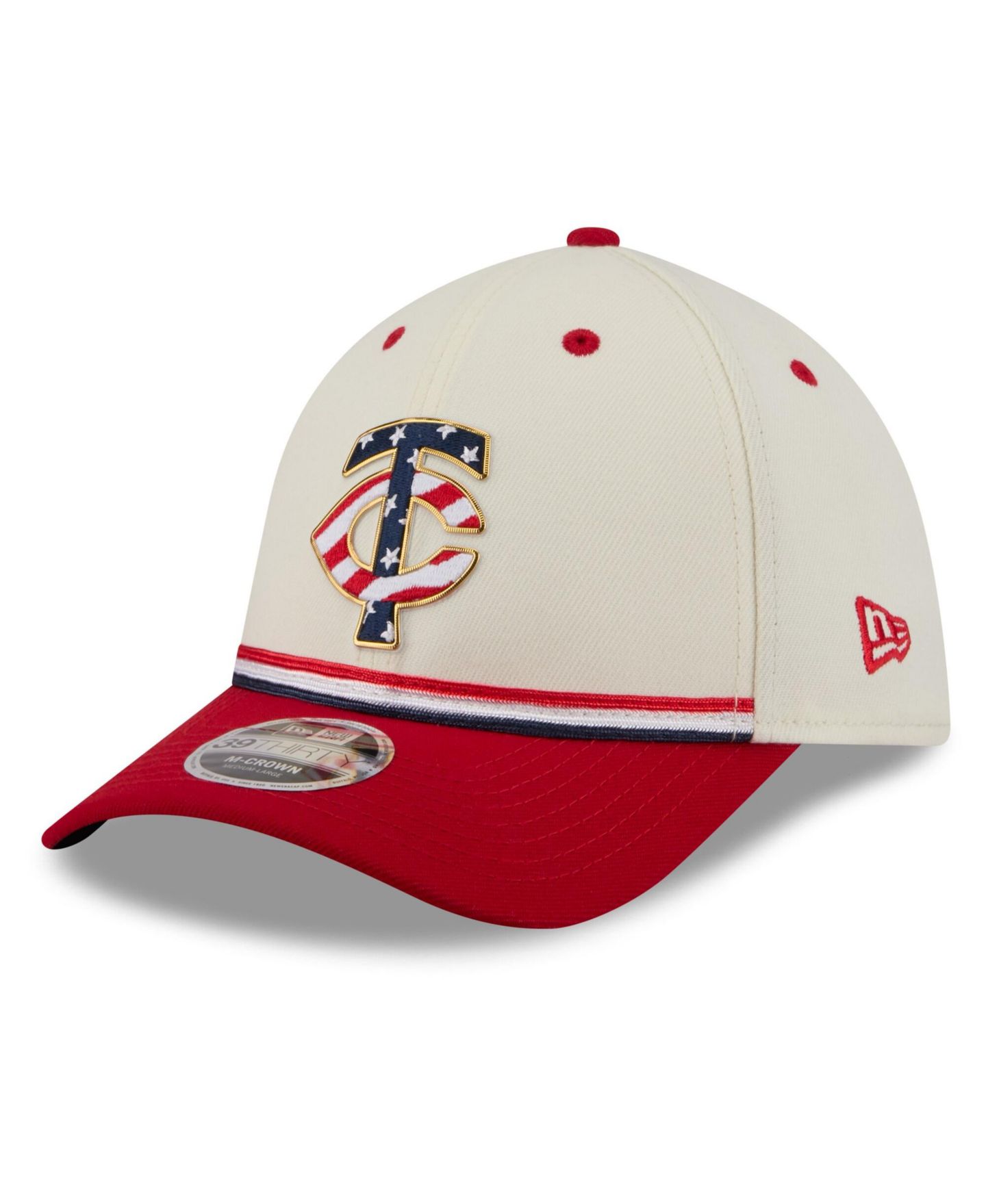Мужская кепка New Era Cream/Red Minnesota Twins USA 250 Fourth of July 39THIRTY M-Crown Flex Hat — фото 4