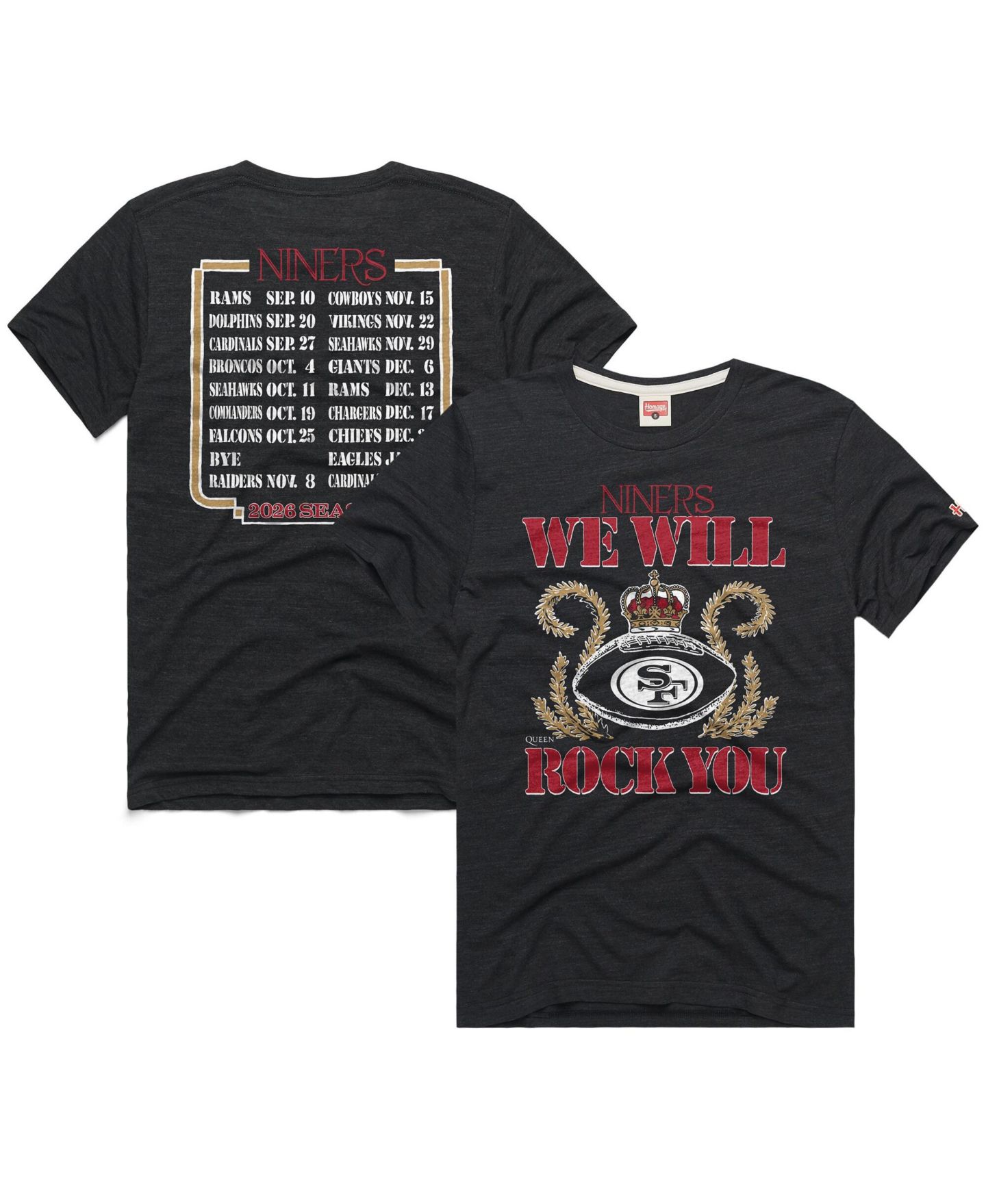 Футболка Homage Charcoal San Francisco 49ers 2026 NFL Schedule Queen Tri-Blend — фото 1