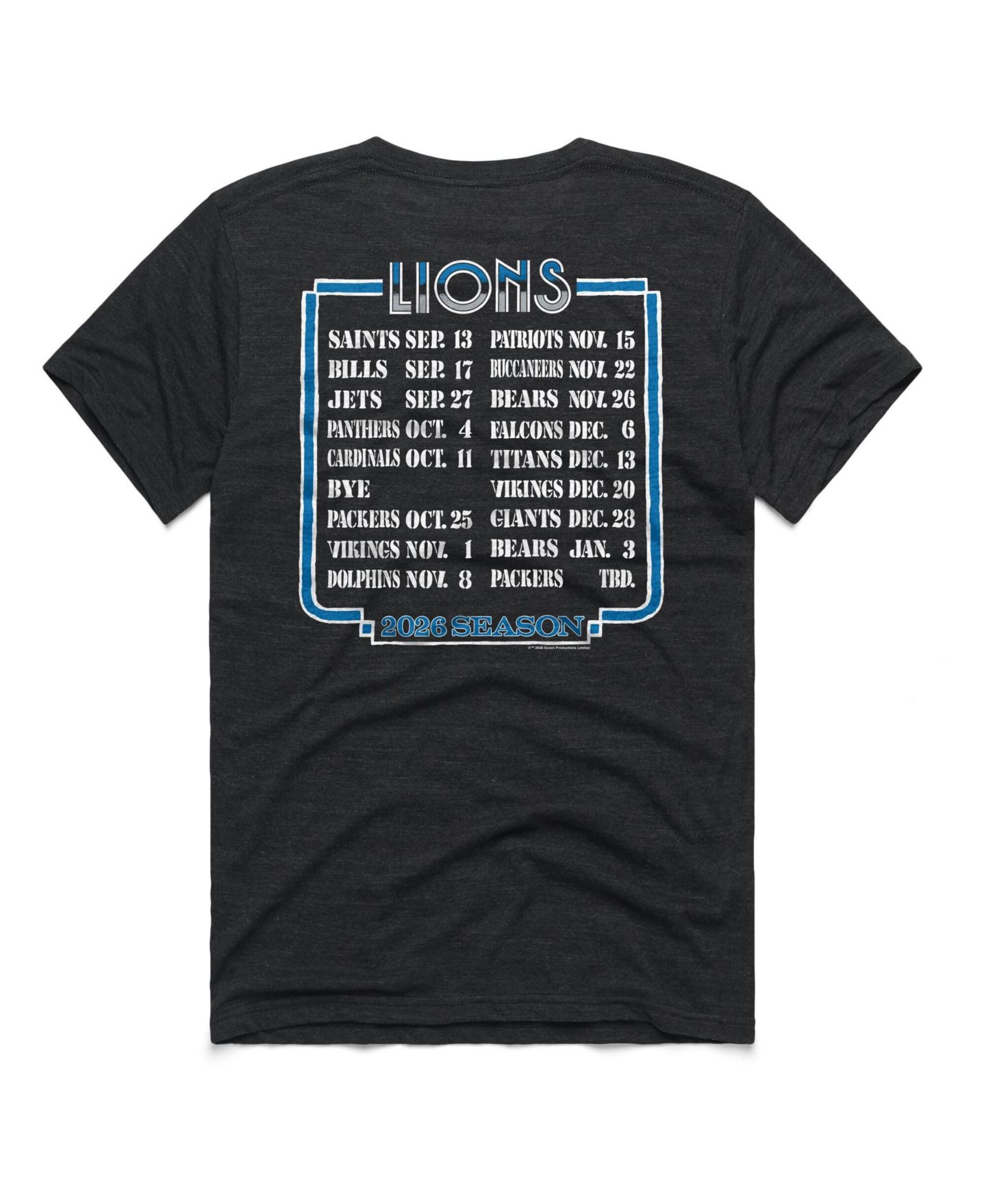 Футболка Homage Charcoal Detroit Lions 2026 NFL Schedule Queen Tri-Blend — фото 2