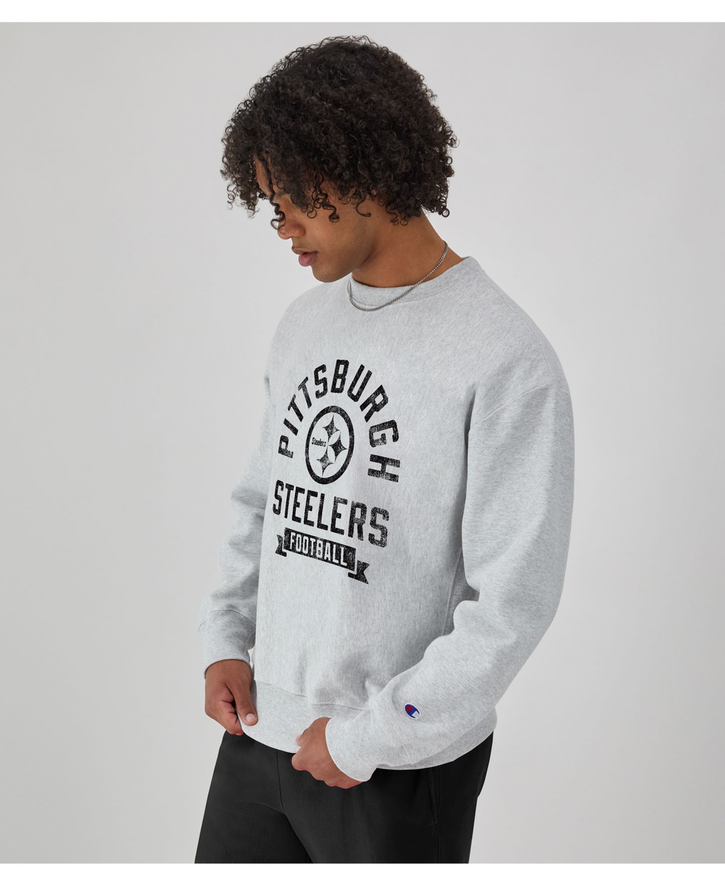 Мужская толстовка Champion Heather Gray Pittsburgh Steelers Reverse Weave Fleece Pullover — фото 2