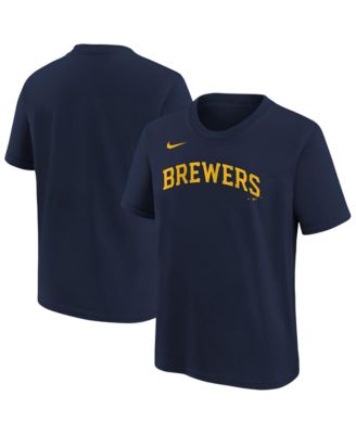 Big Boys and Girls Athletic Navy Milwaukee Brewers Wordmark T-Shirt