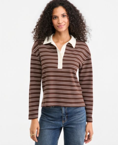 Женское поло On 34th Stripe Pique Long-Sleeve Polo Shirt, цвет: Ganache