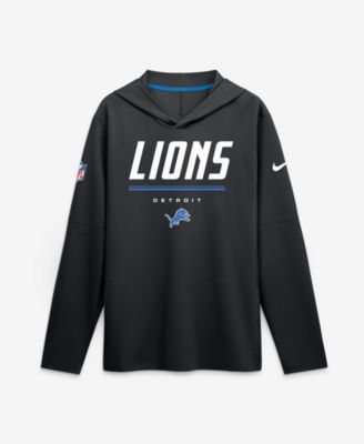 Men's Black Detroit Lions Sideline Lightweight Long Sleeve Hooded Dri-FIT T-Shirt