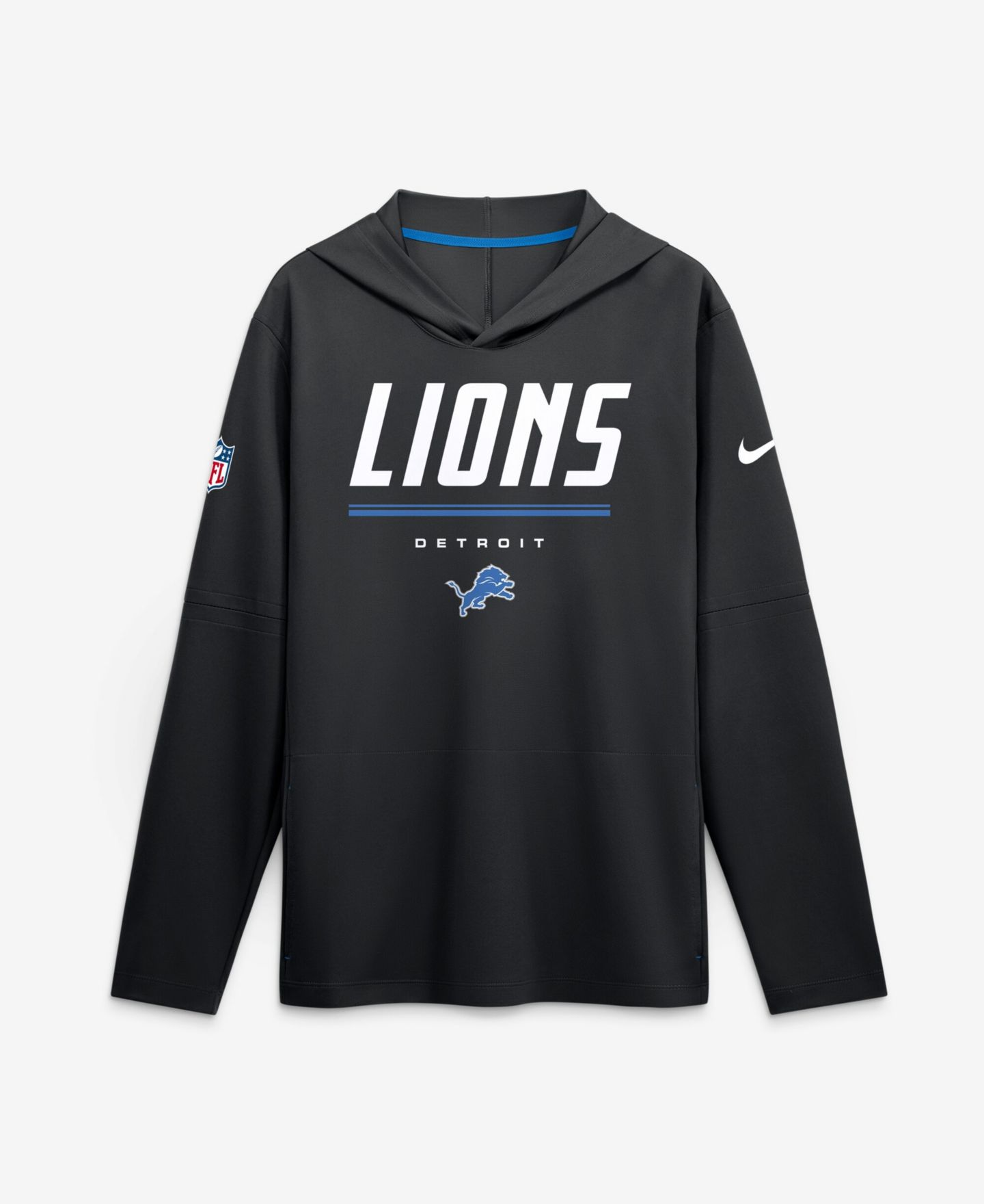 Мужская футболка Nike Detroit Lions Sideline Lightweight Dri-FIT с капюшоном, Black — фото 1