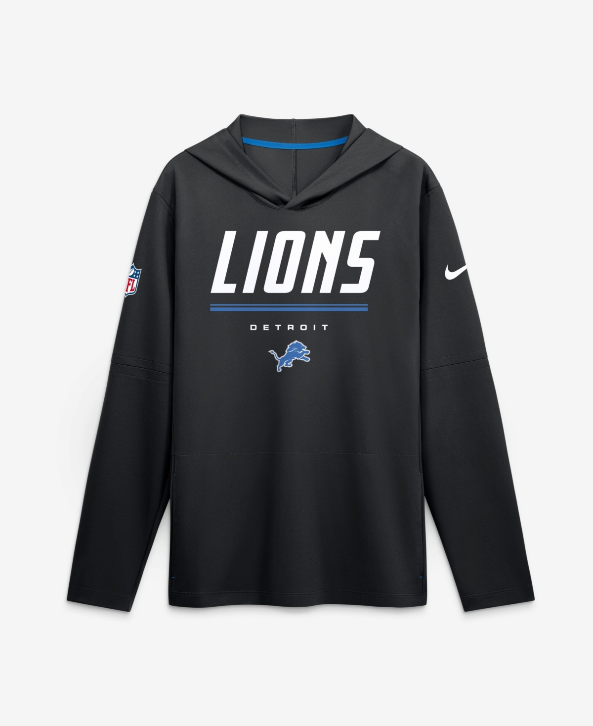 Nike Men's Black Detroit Lions Sideline Lightweight Long Sleeve Hooded Dri-fit T-Shirt - Black