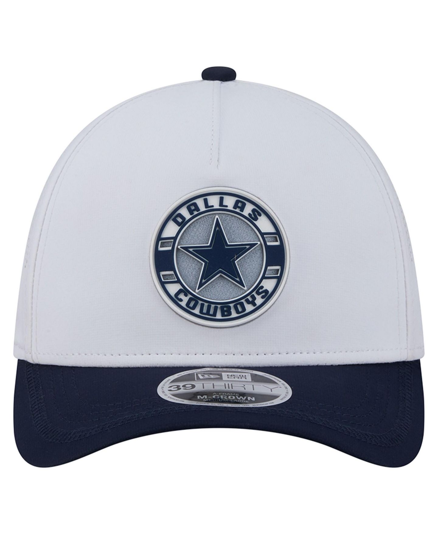 Мужская кепка New Era White/Navy Dallas Cowboys Patch 39THIRTY A-Frame M-Crown Perforated Flex Hat — фото 5