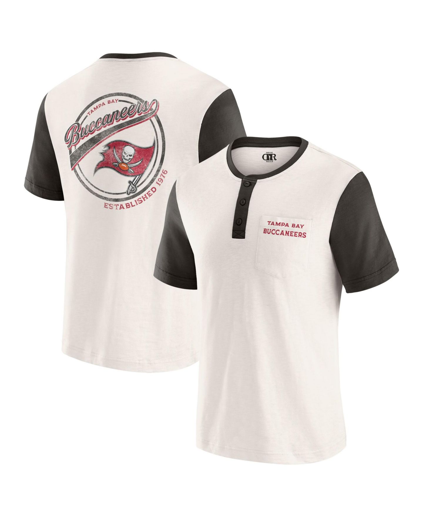 Мужская футболка Darius Rucker Collection By Fanatics Darius Rucker Collection by Cream Tampa Bay Buccaneers Henley Color Block Slub Pocket — фото 1